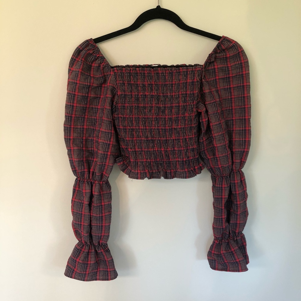 🦋🦋Plaid l/s crop top